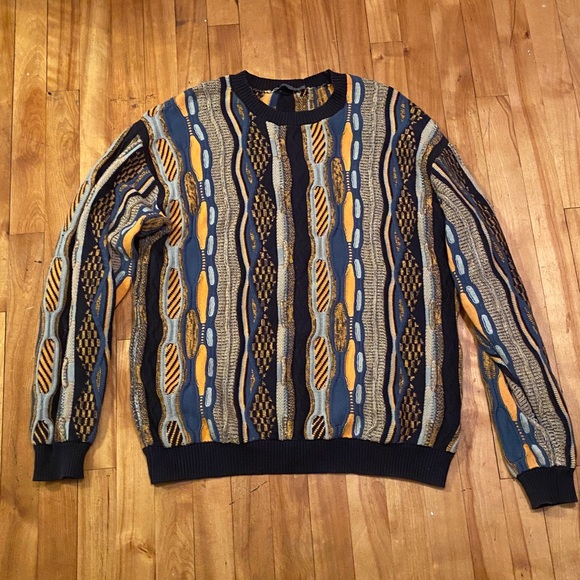 Vintage Coogi Style DJab Multicolor Crewneck Cable Knit Sweater size M - Picture 4 of 11